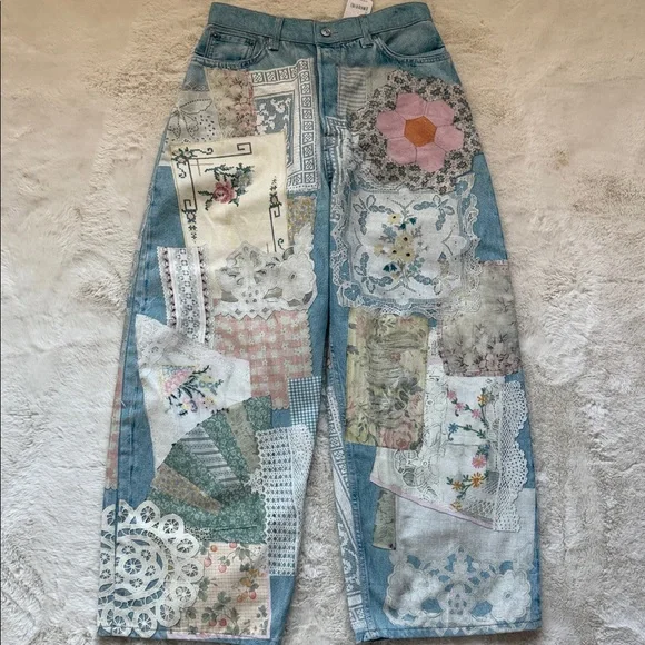 Free People We The Free Illusions Patchwork Printed Jeans 29 NWT NEW - Picture 4 of 4